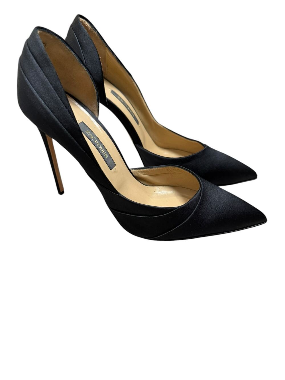 Zac Posen Black Satin Pointed Toe Stiletto Heel Pumps Size 9